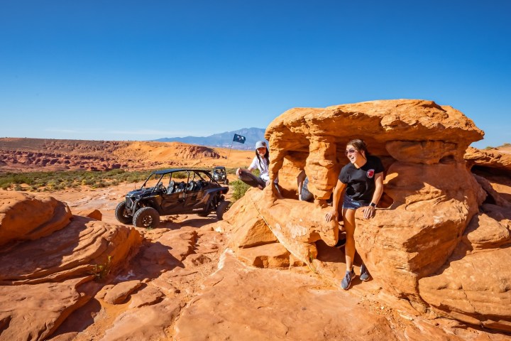 a canyon with a mountain in the desert